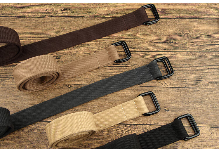 Canvas belt JEVI D-100, Hong Kong style, with double buckle, casual, versatile, for young people, light khaki, 115cm