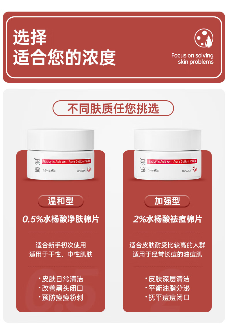 质润水杨酸祛痘棉片刷果酸细致毛孔去角质去黑头疏通清洁毛孔 30片*1