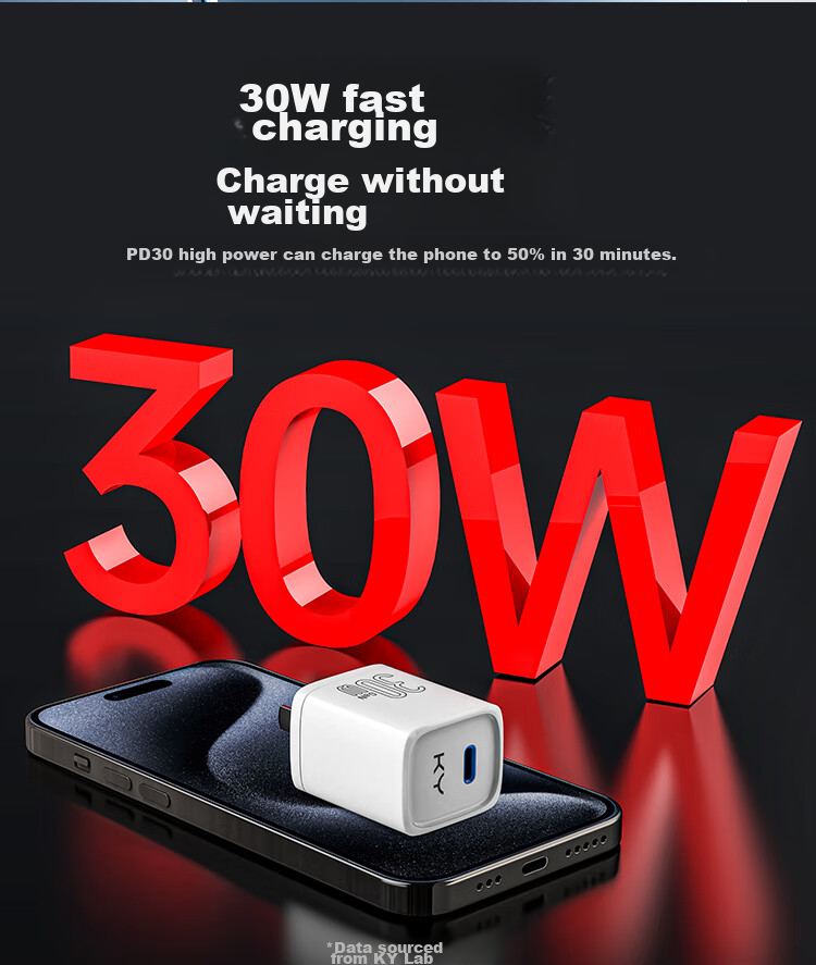 Зарядное устройство KY Kangyou GaN 30W, белый, с кабелем Type-C, для iPhone 15/16 Pro Max/Plus