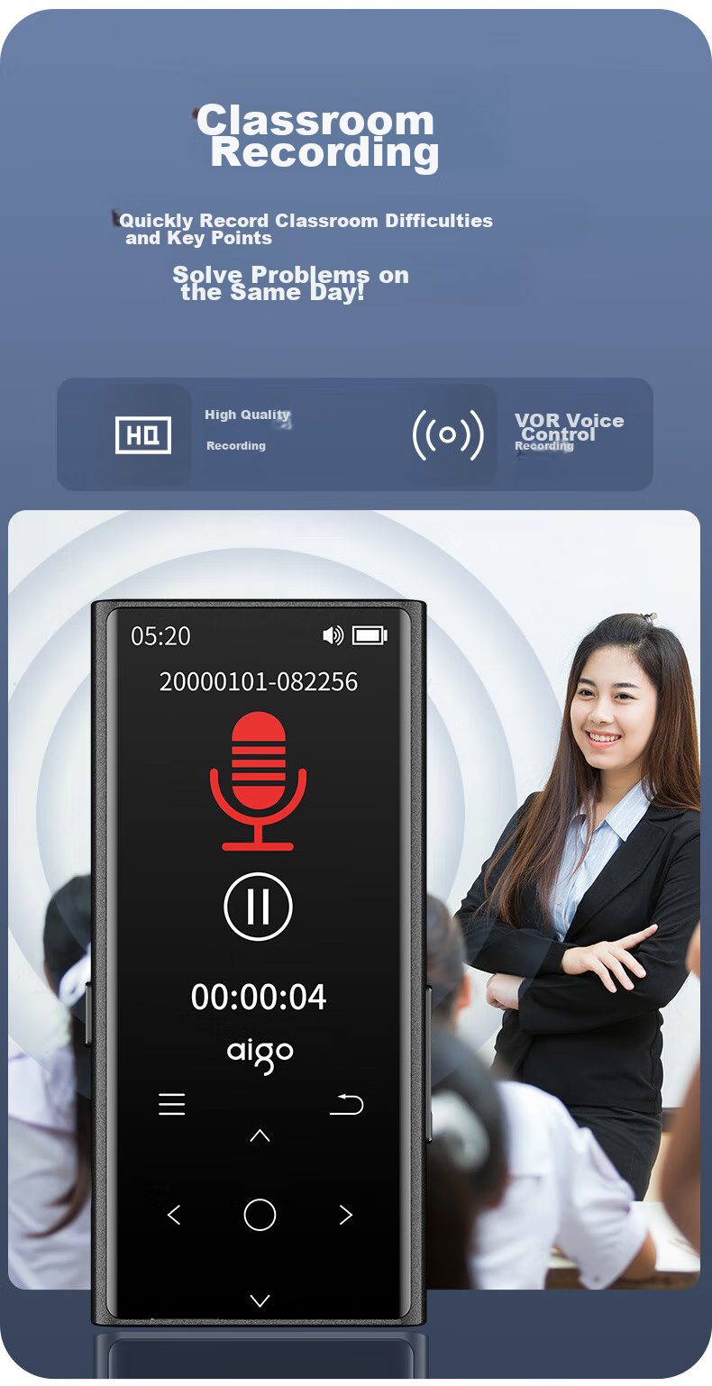 MP3-плеер Aigo 801, 16 Гб, с Bluetooth и внешним динамиком, портативный музыкальный плеер для студентов, сенсорные кнопки