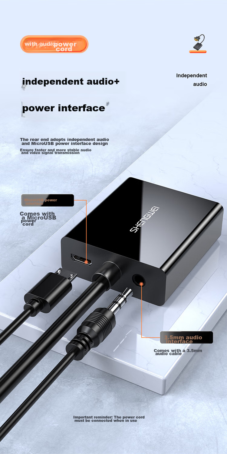 Shengwei VGA - HDMI адаптер с аудио и питанием, 1080P, черный, AVH1025G