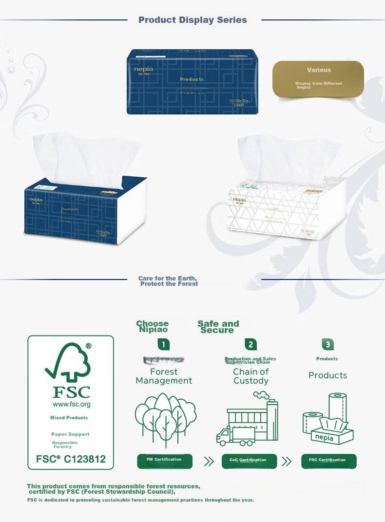 Nepia Premium Series Facial Tissues, 3-Ply, 130 Sheets * 3 Packs, Velvet-Like Texture, High-Quality Soft Tissues, Napkins