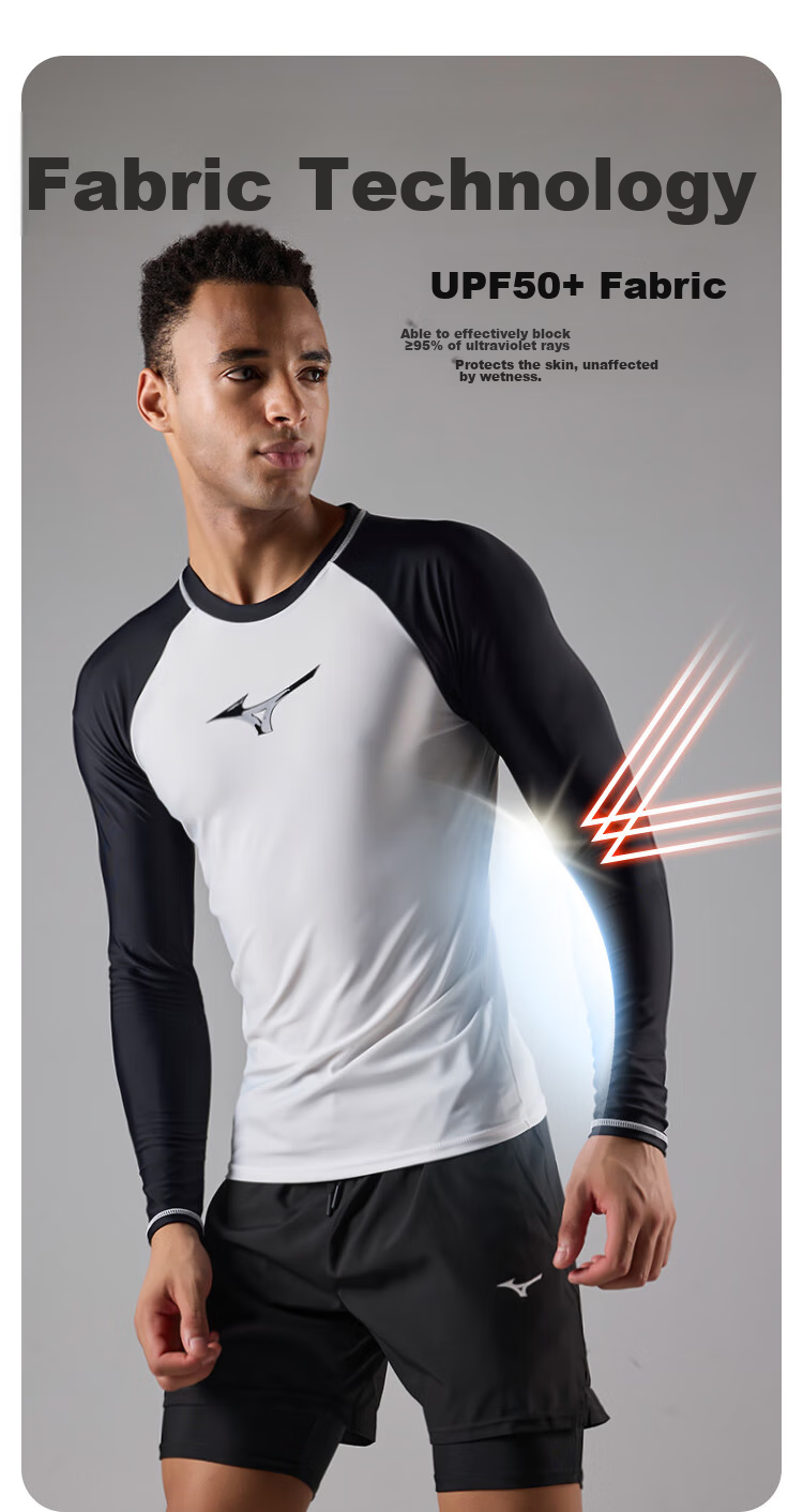Мужской купальный костюм MIZUNO AB109, с длинным рукавом, быстросохнущий, для серфинга и пляжа, размер M, черный
