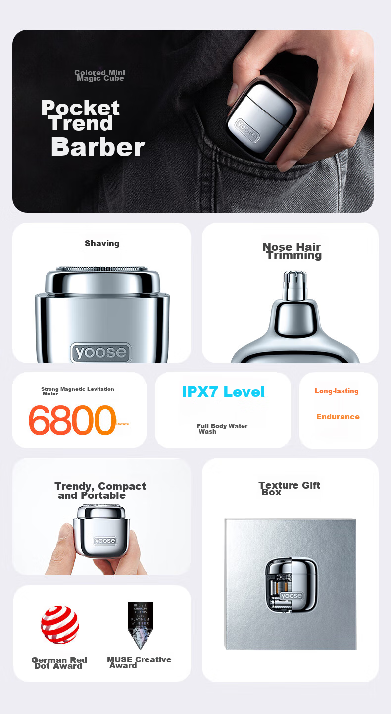 Портативная электробритва и триммер для носа Yoose D1-T, 2-в-1, черный