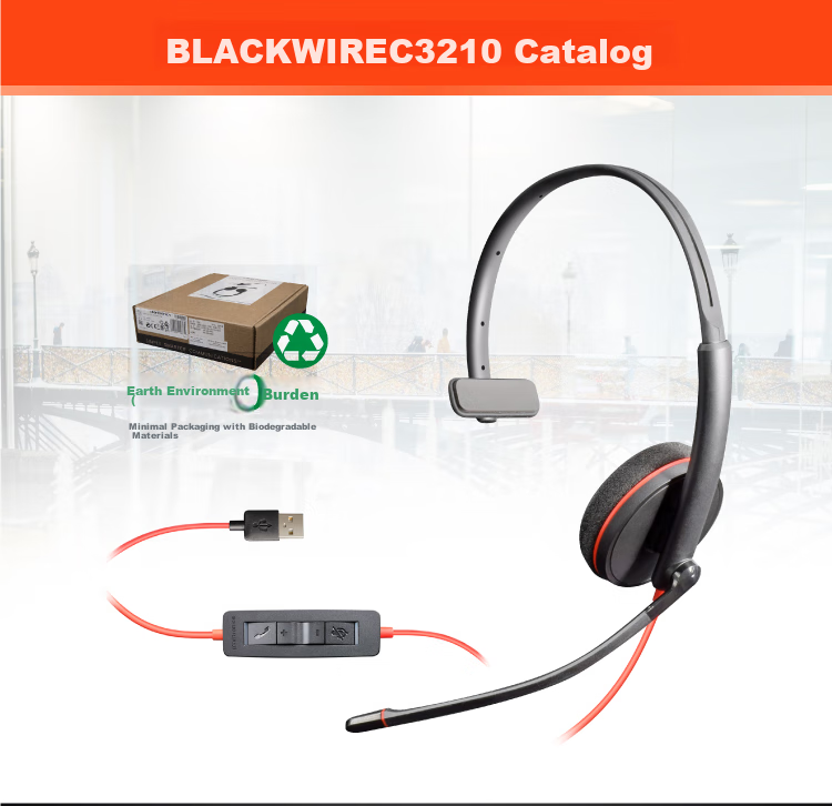 Гарнитура PLANTRONICS polyC3210USB-C/A, односторонняя, с двойным интерфейсом, для колл-центров, офисная, подключается напрямую к компьютерам с встроенным управлением