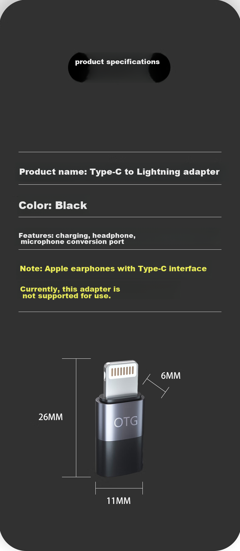 Адаптер Masentek Type-C на Lightning, конвертер Android в Apple, кабель для зарядки, для телефонов Apple, наушников, микрофонов