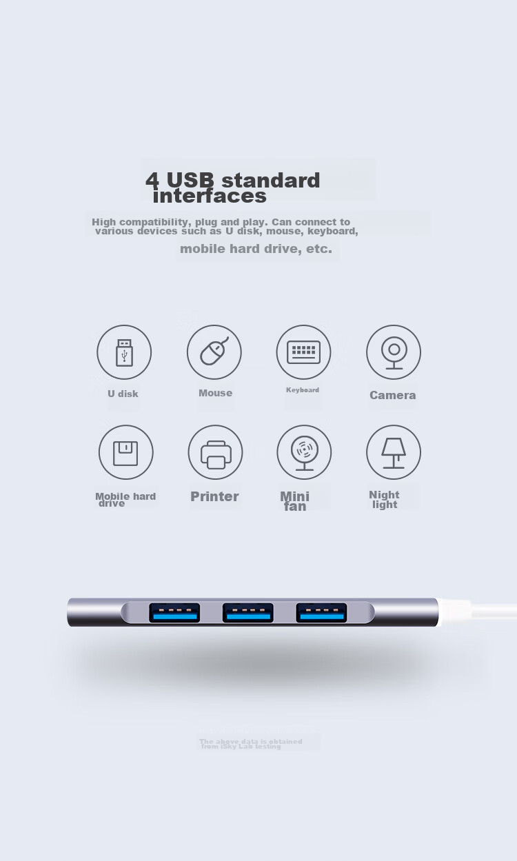 iSky Type-C Expansion Dock, USB-C Hub, Apple Laptop Converter, 4-Port High-Speed Four-In Hub Adapter, Expansion Dock