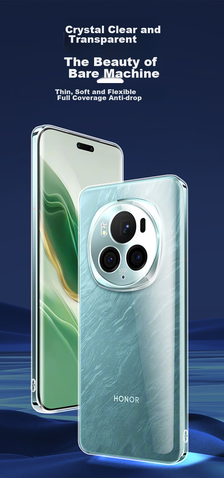 Чехол Freeson для Honor Magic6 Pro, прозрачный, с кольцом-держателем и шнурком