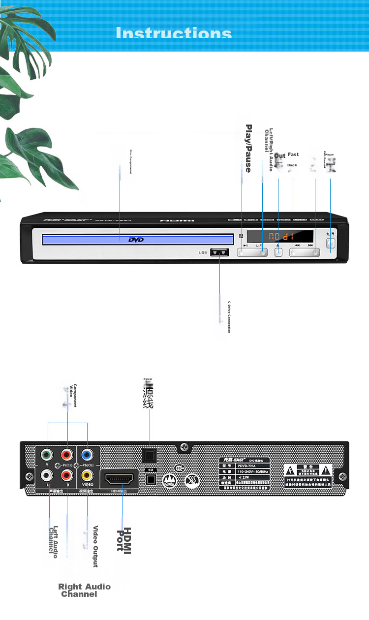DVD-плеер SAST PDVD-799A, с HDMI, USB, поддержка MP3, AVI, VCD, CD, DVD