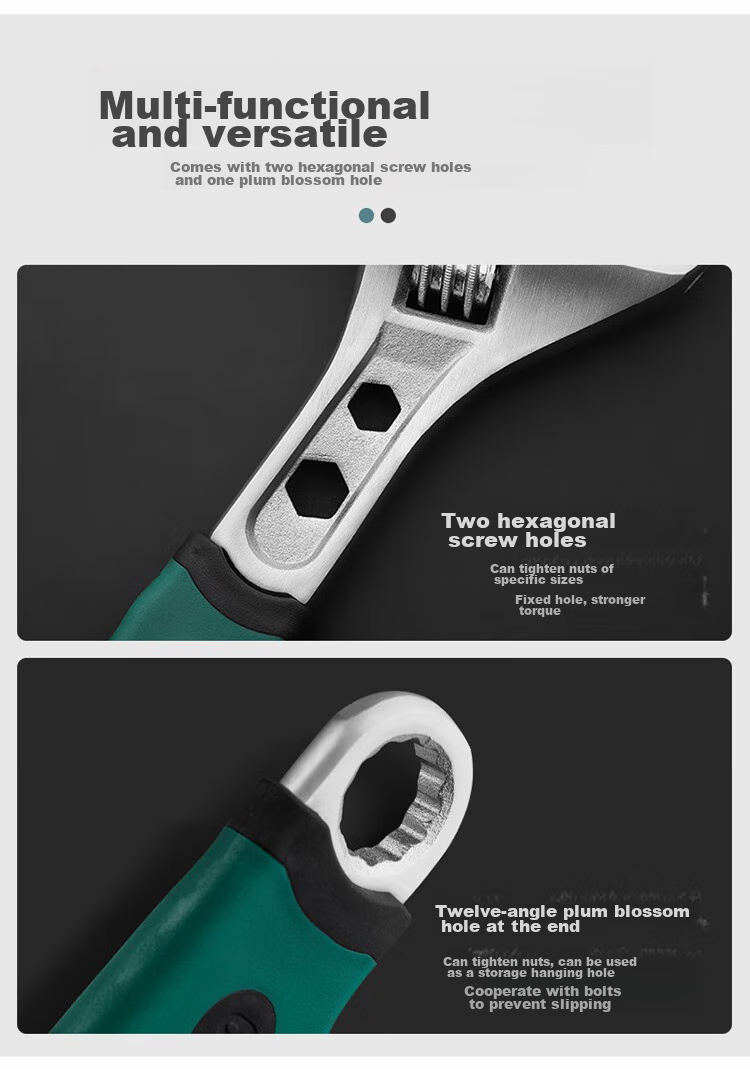 REVERSIBLE Adjustable Wrench, Multi-Purpose Household Fastener, Industrial Grade, 10-Inch Dual-Use Adjustable Wrench, 250mm
