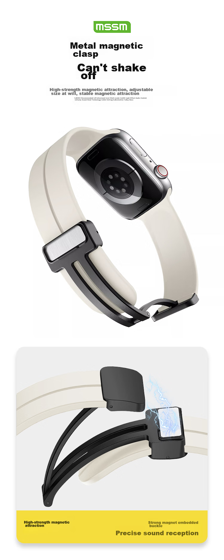 Ремешок MSSM для Apple Watch, силиконовый, с магнитной застежкой, цвет "Звездный свет", для моделей 44/45/46/49 мм