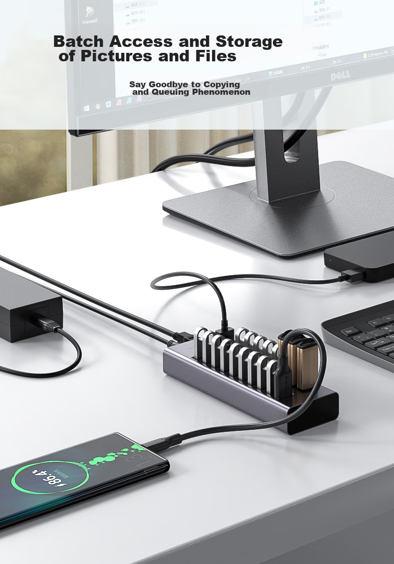 USB-хаб Acasis H037 на 20 портов USB 2.0 с блоком питания 90 Вт, алюминиевый корпус, для ноутбуков и ПК