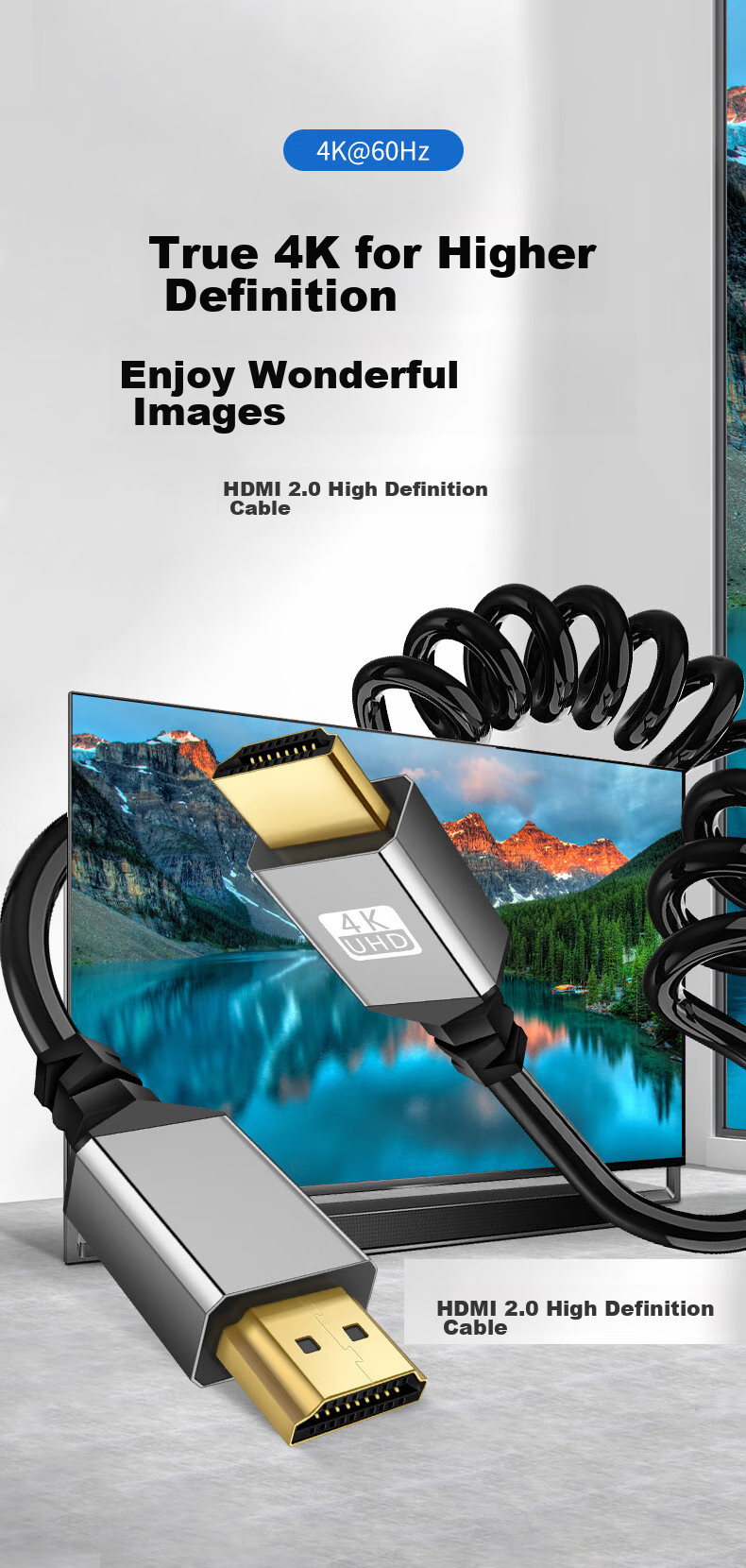 Кабель MM Spring HDMI 2.0, 4K HD, 0.5 метра, алюминиевый корпус