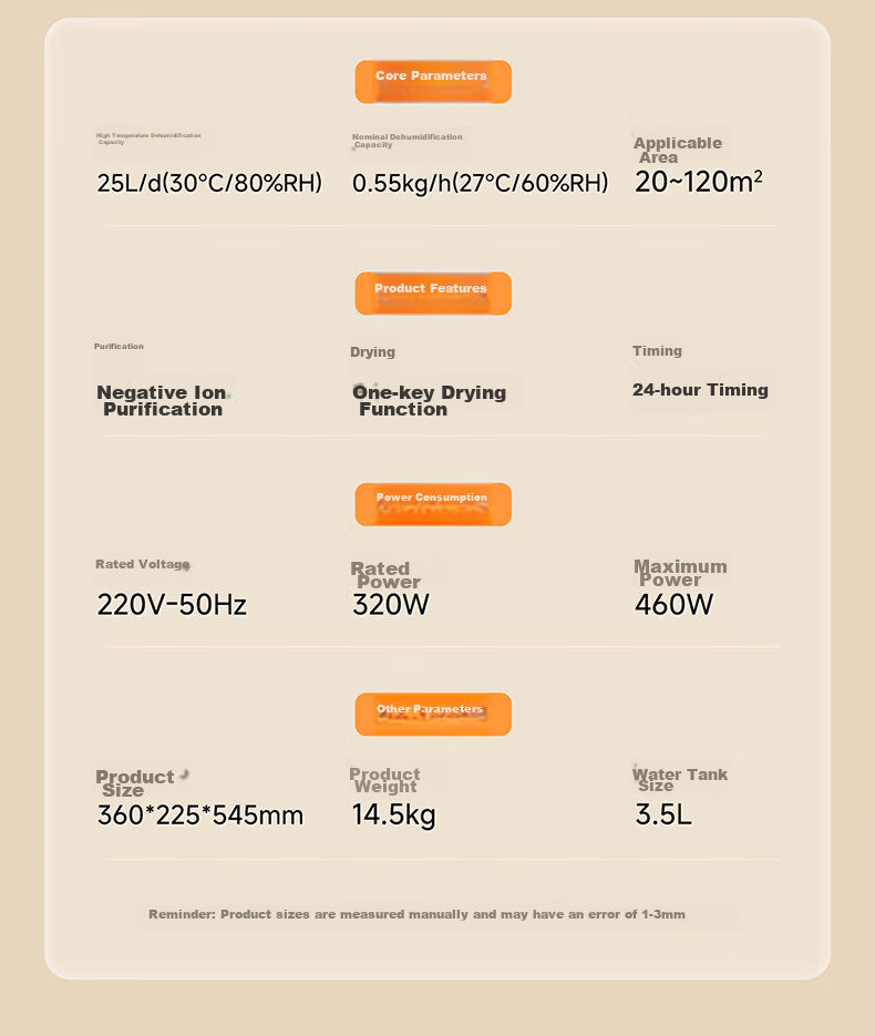 Осушитель воздуха PARKOO YDA-826E, 25л/сутки, площадь 40-70м², 320Вт, с ионизацией и режимом сушки