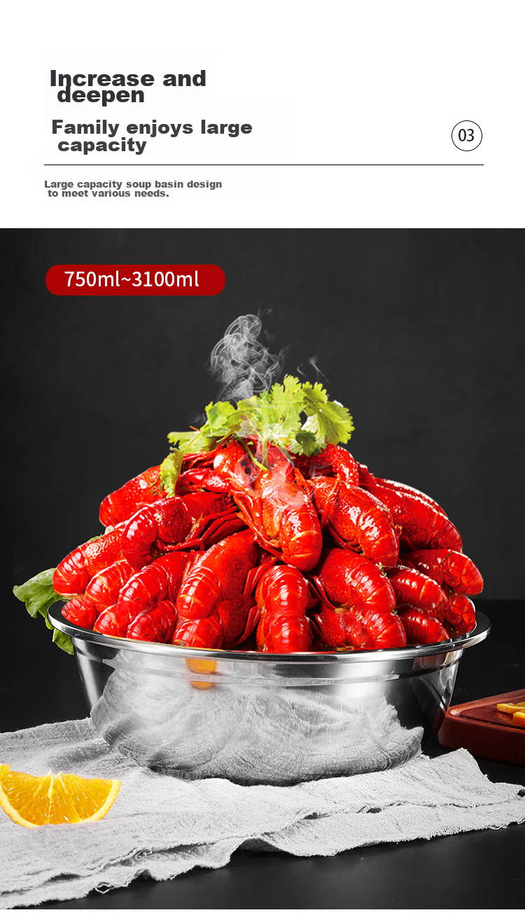 Миска MAXCOOK из утолщенной нержавеющей стали 304, диаметр 24 см, для супа, овощей, приправ, замешивания теста, MCWATP24