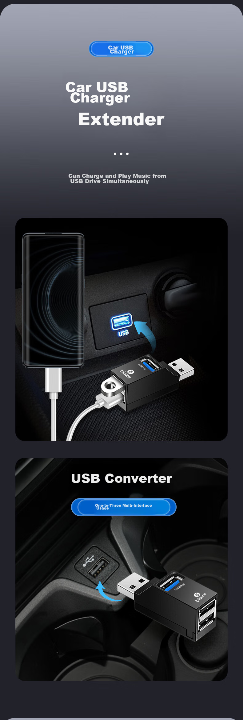 BIAZE USB 3.0 концентратор, многопортовый концентратор, кабель-удлинитель данных USB три в одном для ноутбука, адаптер расширения, расширитель внешнего диска