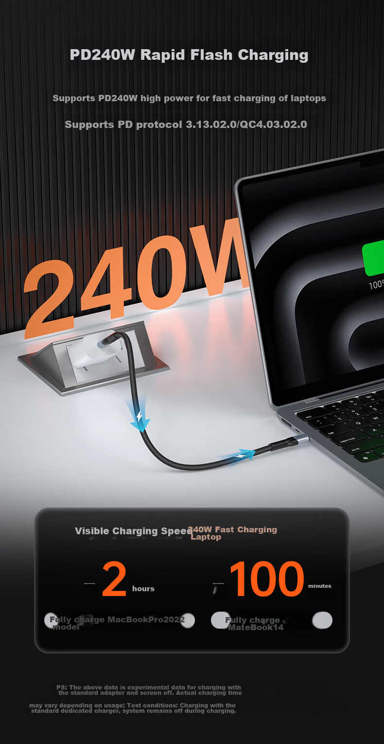 Кабель PISEN Thunderbolt 4, Type-C, 8K, PD240W, 40 Гбит/с, 1 м, черный