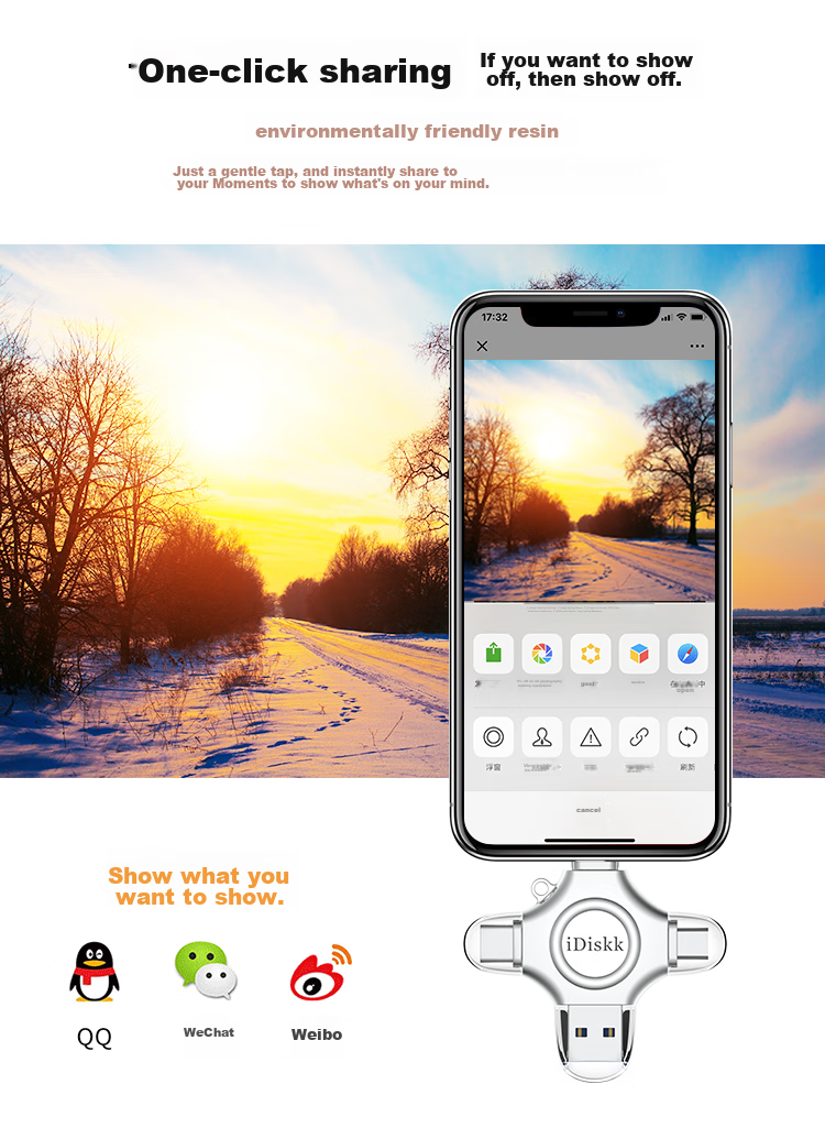 Флеш-накопитель iDiskk U018 512 ГБ, MFi Certified, USB 3.0, Lightning, Type-C, металлический корпус, серебристый
