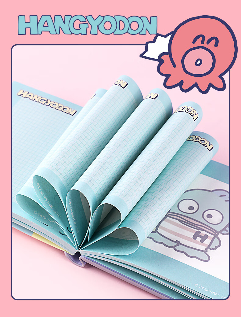Блокнот GuangBo X Sanrio Square Leather Pocket Notebook, дизайн "Рыбка", 80 листов, 98*98 мм