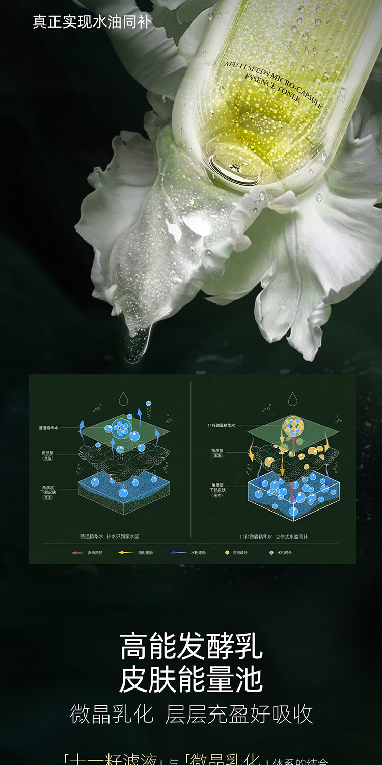 阿芙（AFU）十一籽微囊精华水（替换芯）120ml 淡化干纹 科学配比 阻击暗沉
