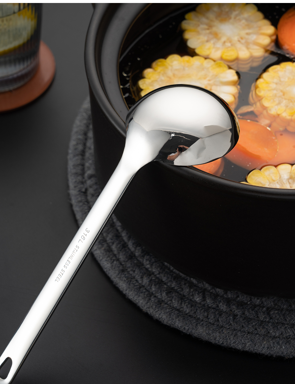 Onlycook 316L Нержавеющая сталь, большая суповая ложка для горячего горшка, бытовая сервировочная ложка для риса, каши, лапши, супа и блюд