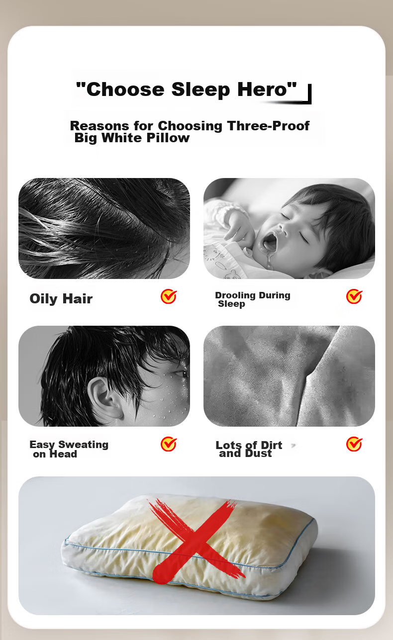 Подушка SleepHero Anti-Oily White Pillow, 40 шт., хлопок класса А, антиклещевая, антибактериальная, для глубокого сна