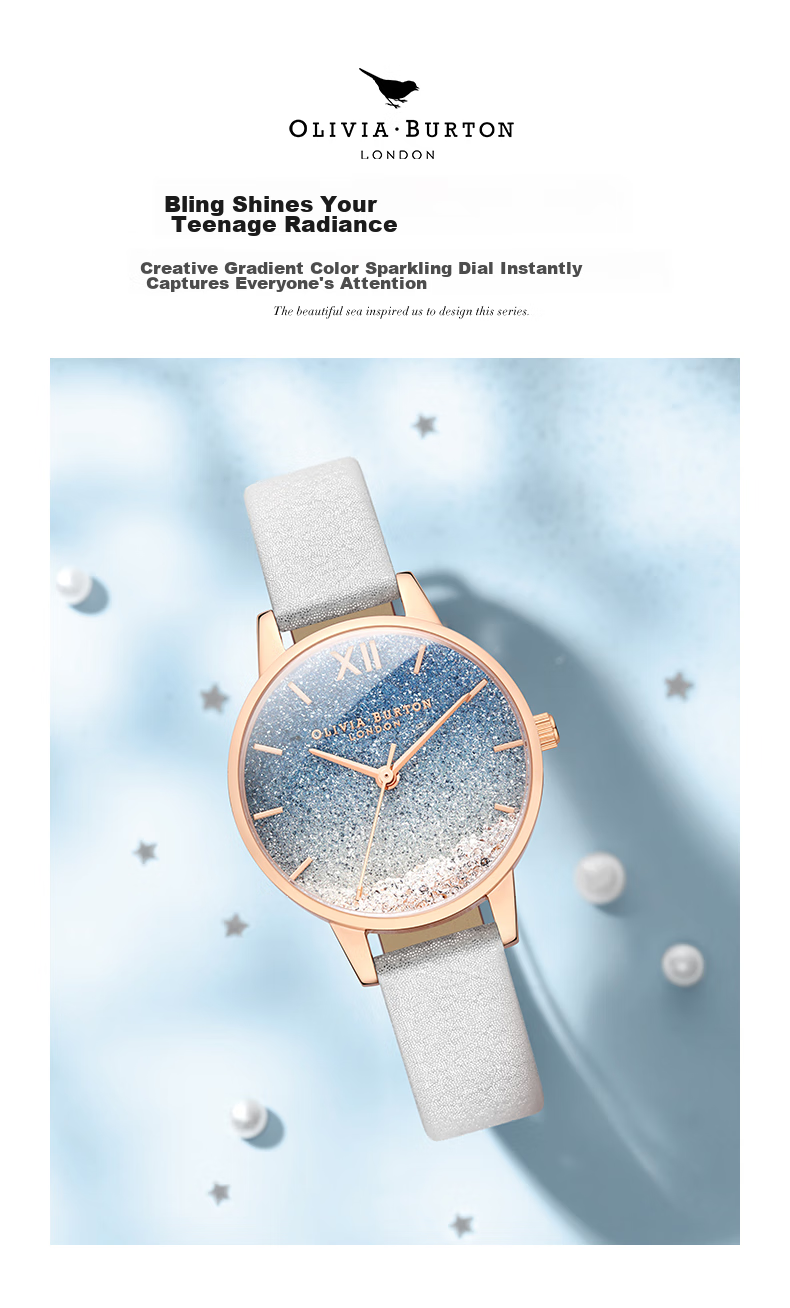 Женские часы OLIVIA BURTON OB16US26, кварцевые, синие, кожаный ремешок, диаметр 30 мм