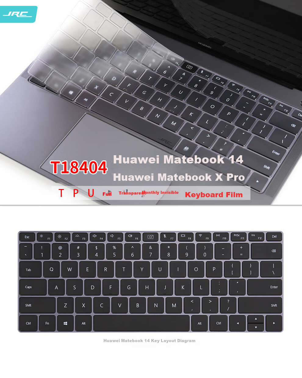 Защитная пленка для клавиатуры Jichuan Huawei MateBook 14, ультратонкая, прозрачная, пыле- и водонепроницаемая, для моделей 2021/2020