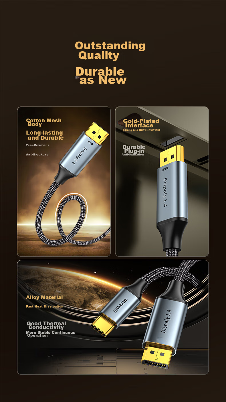 Адаптер-кабель SAMZHE DP 1.4 на Type-C, двунаправленный, Thunderbolt 4/5, 8K60/4K240Hz, для Apple ноутбуков и телефонов, HZ15
