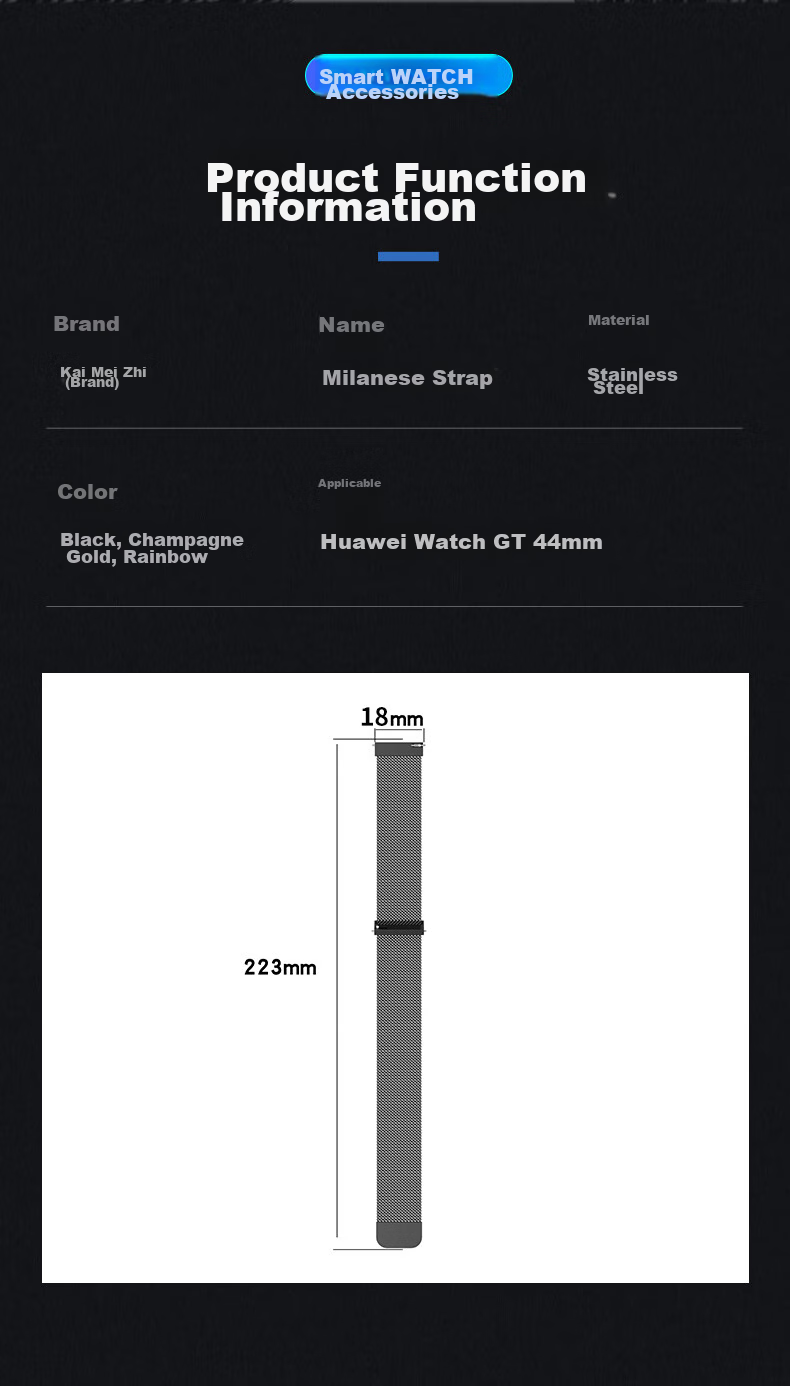 Ремешок KMaxAI Milanese Pro для Huawei Watch GT 6/5 41mm, из нержавеющей стали, золотой
