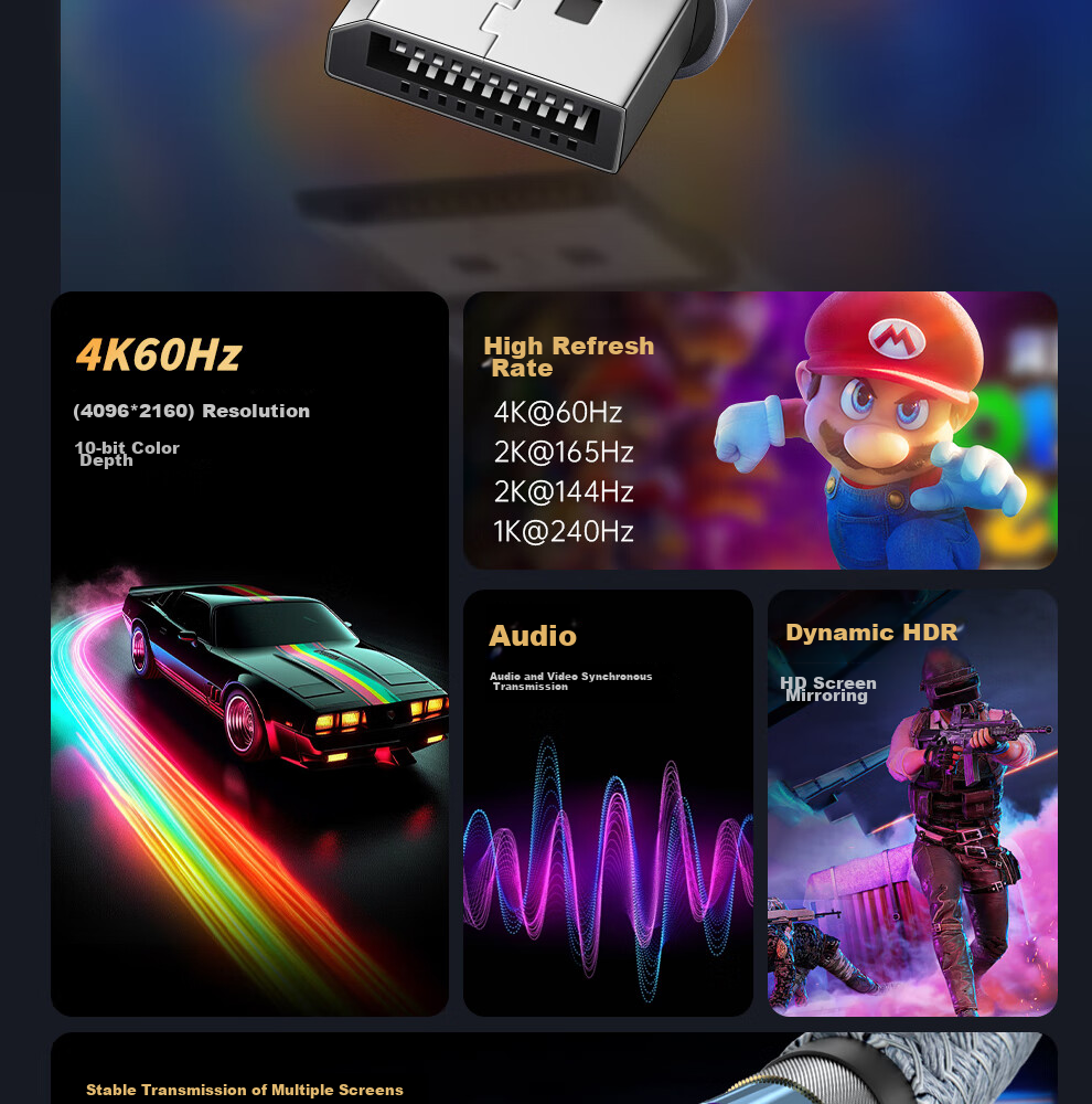 Кабель ULT-Unite Type-C - DisplayPort 1.2, 4K@240Hz, 2 метра, плетеный