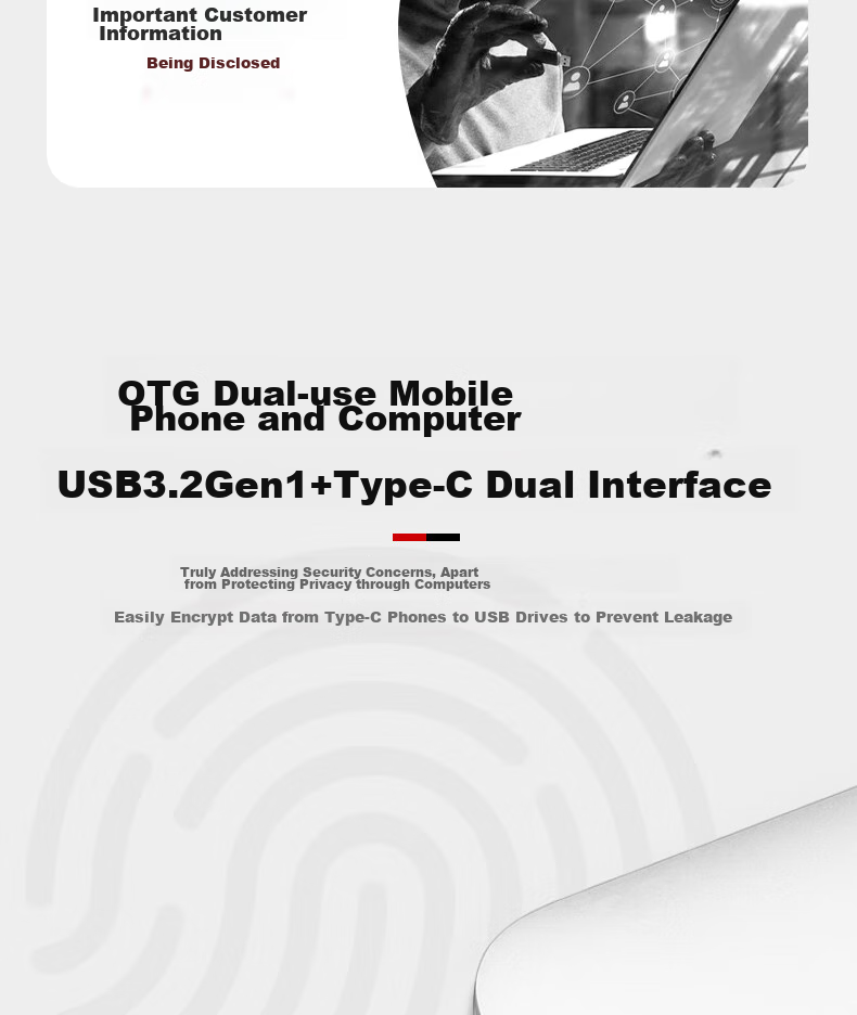 Thinkplus Lenovo 1TB Fingerprint Protection USB Flash Drive, USB3.2 с Type-C Dual Interface, Password Protection, Anti-Leakage, для телефонов и компьютеров, для офиса, серия FU100