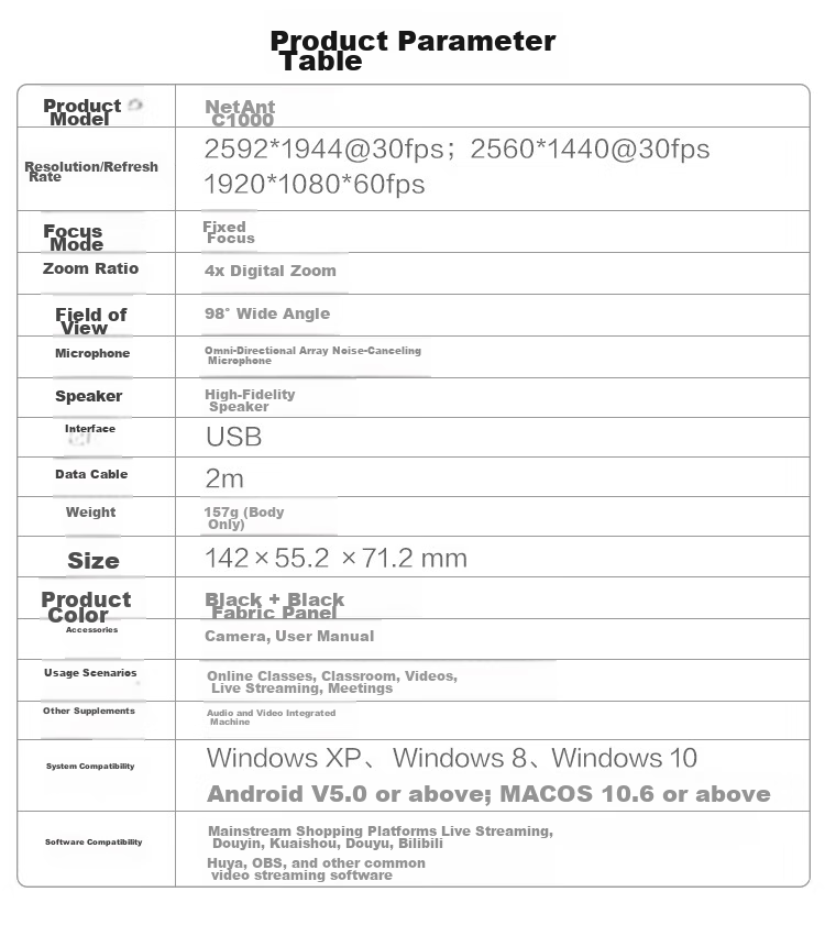 Веб-камера Aoni C1000, 5 Мп, 2K Ultra HD, со встроенным динамиком и массивом микрофонов, шумоподавление, для онлайн-обучения, стриминга, видеоконференций