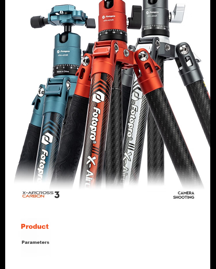 Штатив Fotopro Air 3 Dual Panoramic из углеродного волокна для беззеркальных и зеркальных фото- и видеокамер, цвет "Пламенный оранжевый"