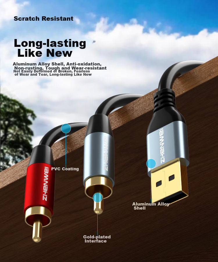 Кабель ZHENWEI USB - Dual RCA, 1.5 метра, для подключения ноутбуков и настольных компьютеров к акустическим системам, усилителям и микшерным пультам