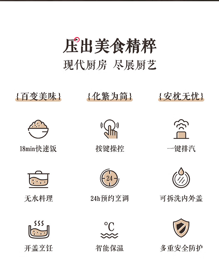 松下（Panasonic）2L电压力锅 迷你电压力锅  高压锅 电压锅 电饭锅 24小时预约 可拆洗内外盖 SR-PB201-H