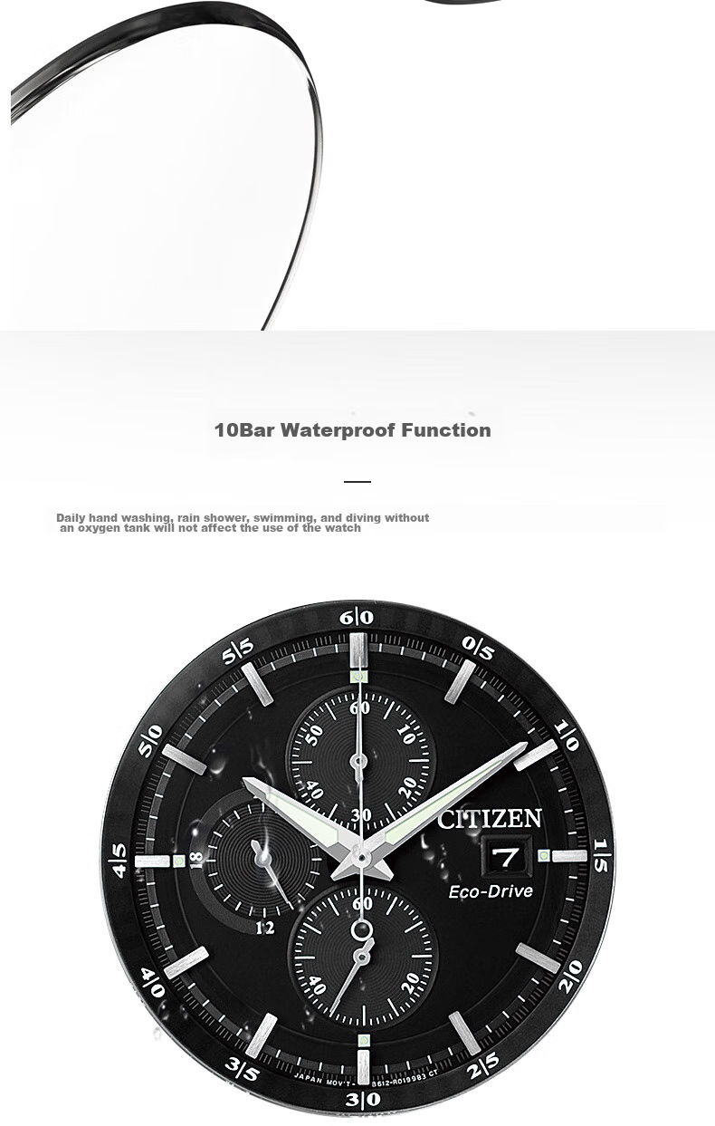 Мужские часы CITIZEN CA0615-59E, кварцевые, Eco-Drive, стальной корпус и браслет, черный циферблат, водонепроницаемые 100м