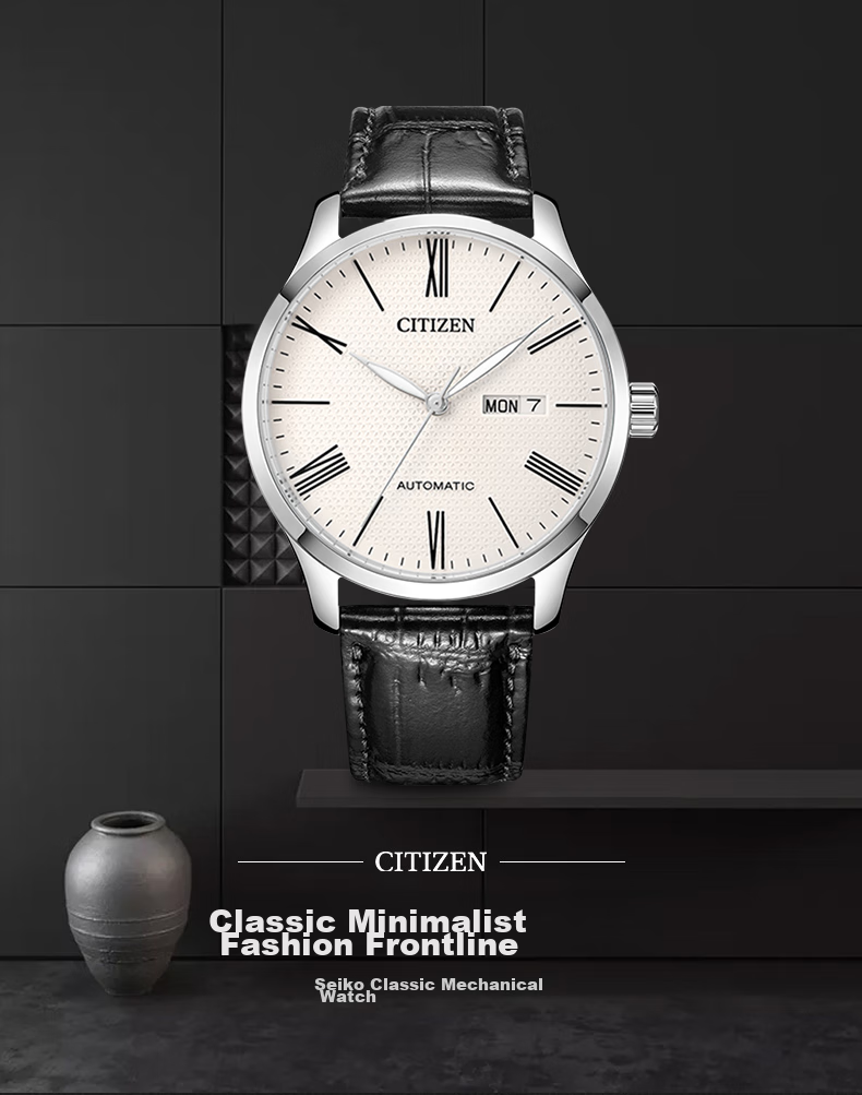Мужские механические часы Citizen NH8350-08A с кожаным ремешком, автоматический механизм, дата, водозащита 50м