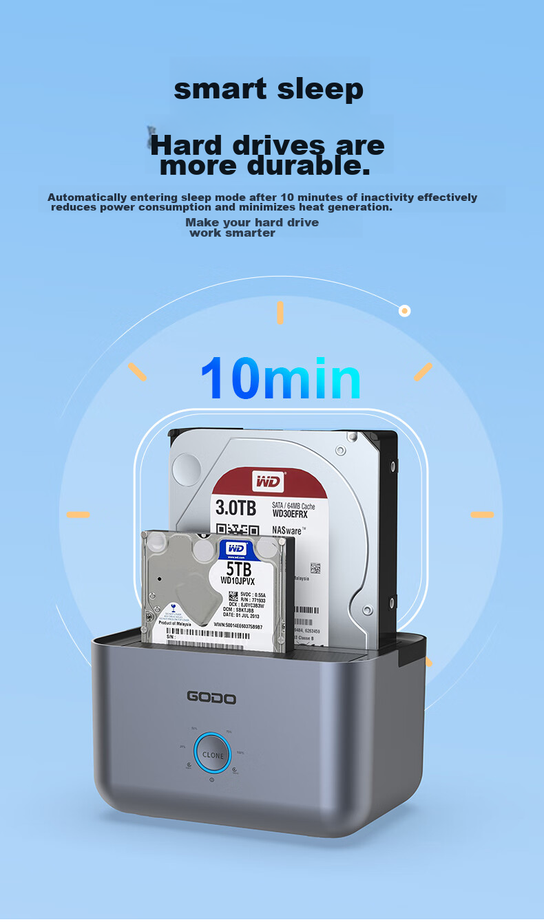 Внешний корпус GODO для жесткого диска 3.5" SATA, USB 3.0, с функцией копирования без ПК