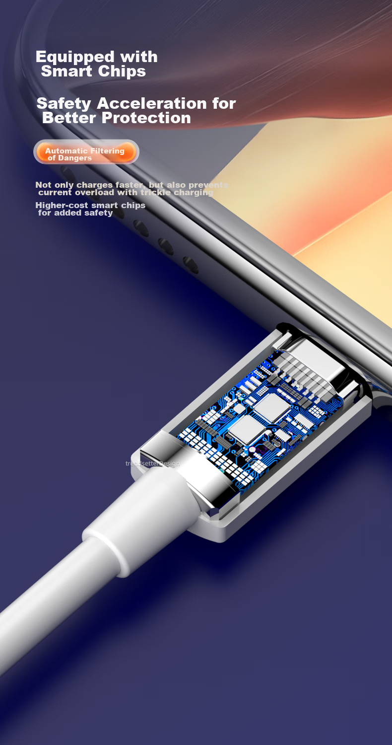 Кабель Trendsetter Type-C 6A 120W, 1 метр, белый