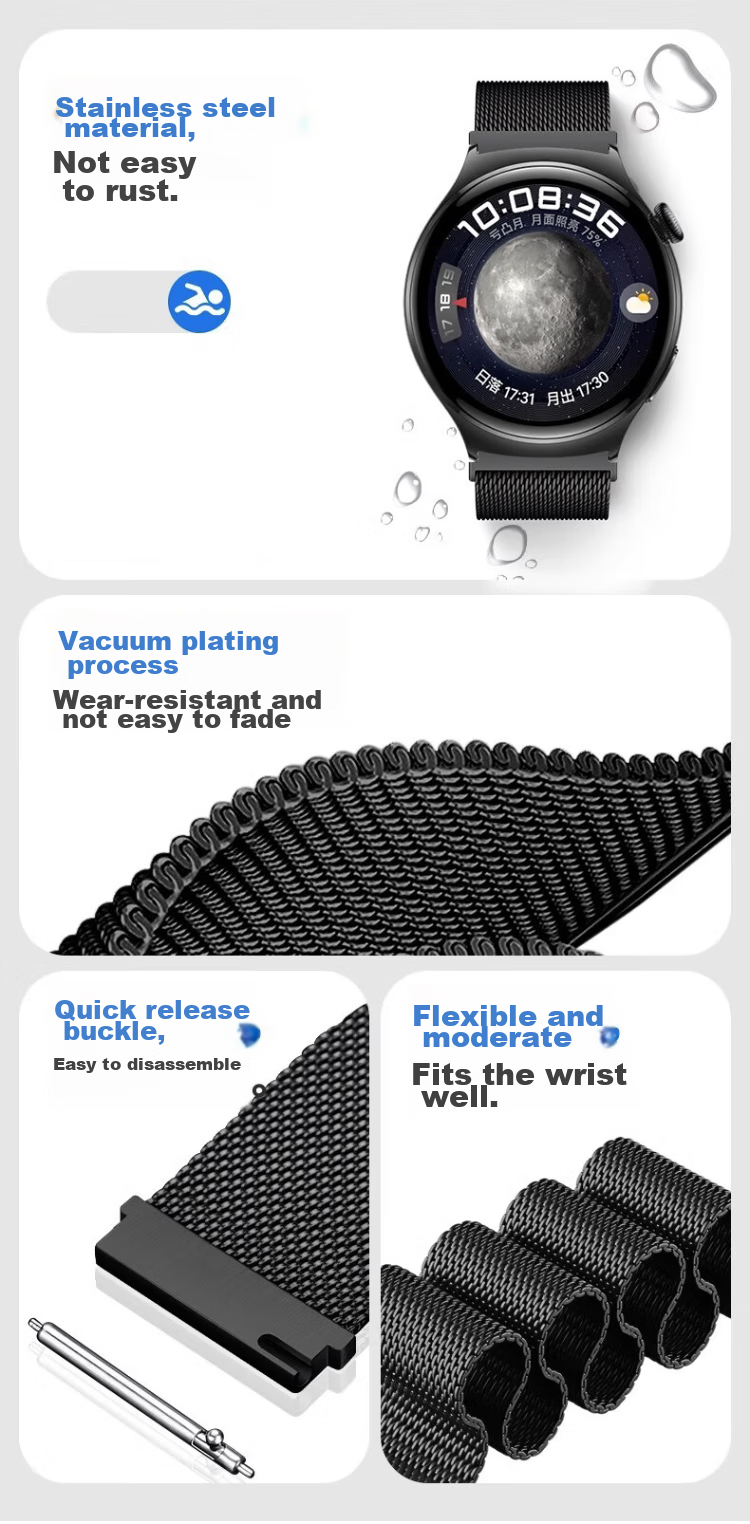 Спортивный ремешок CHENSONG для Xiaomi Watch S4, Milanese Loop, черный, из нержавеющей стали