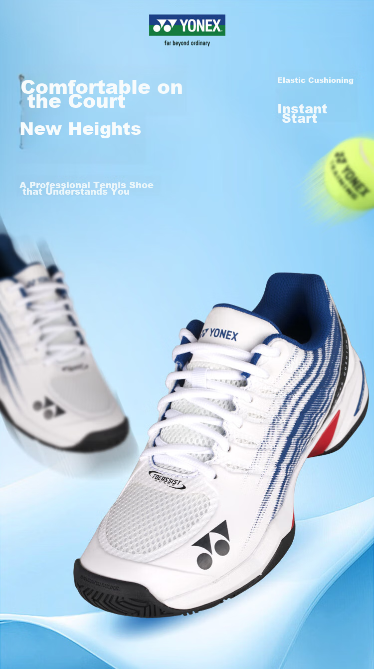 YONEX Теннисные кроссовки, противоскользящие, амортизирующие, профессиональные спортивные кроссовки для соревнований и тренировок SHTTWGCEX, белый/красный, размер 43