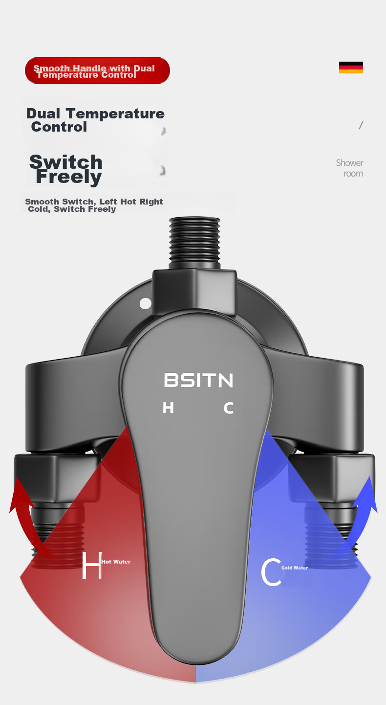 Смеситель для душа BSITN B034, латунный, с термостатическим смешиванием, настенный, для ванной комнаты, с переключателем, хромированный