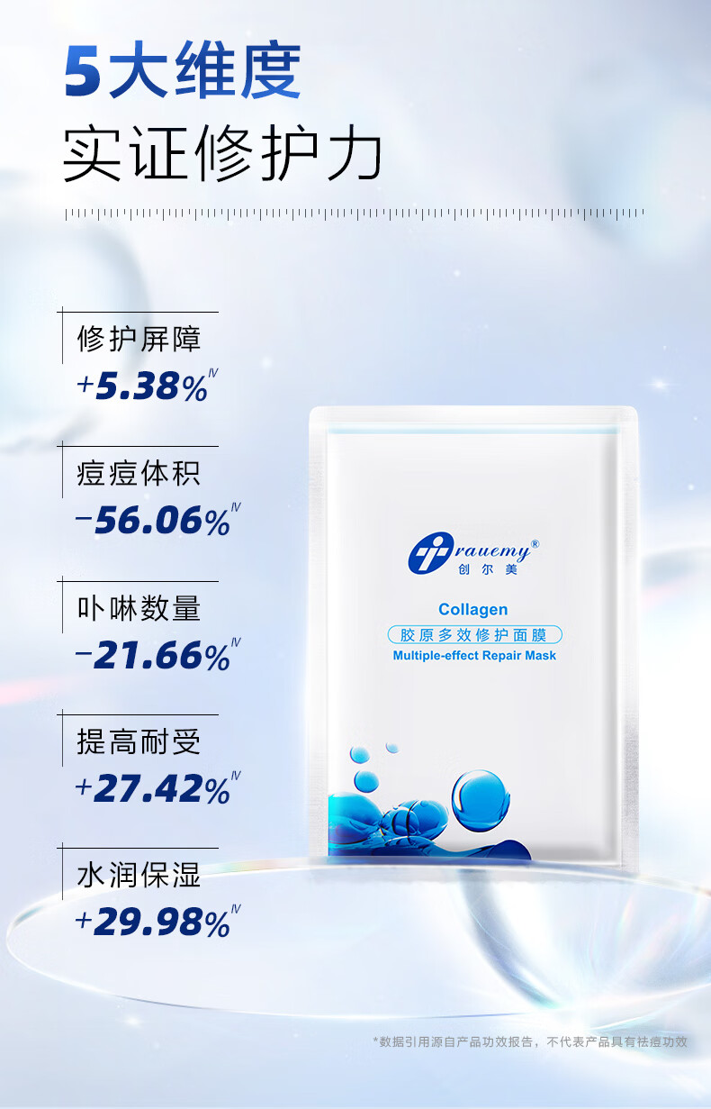 创尔美（Trauemy） 活性胶原多效修护面膜 淡化红痘印补水保湿修护免洗 修护男女 1盒（5片/盒）