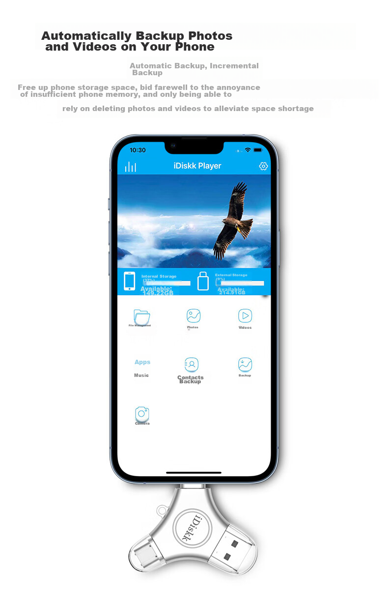 Флеш-накопитель iDiskk 512GB MFi Certified, USB Type-C, для iPhone/Android/ПК, серебристый