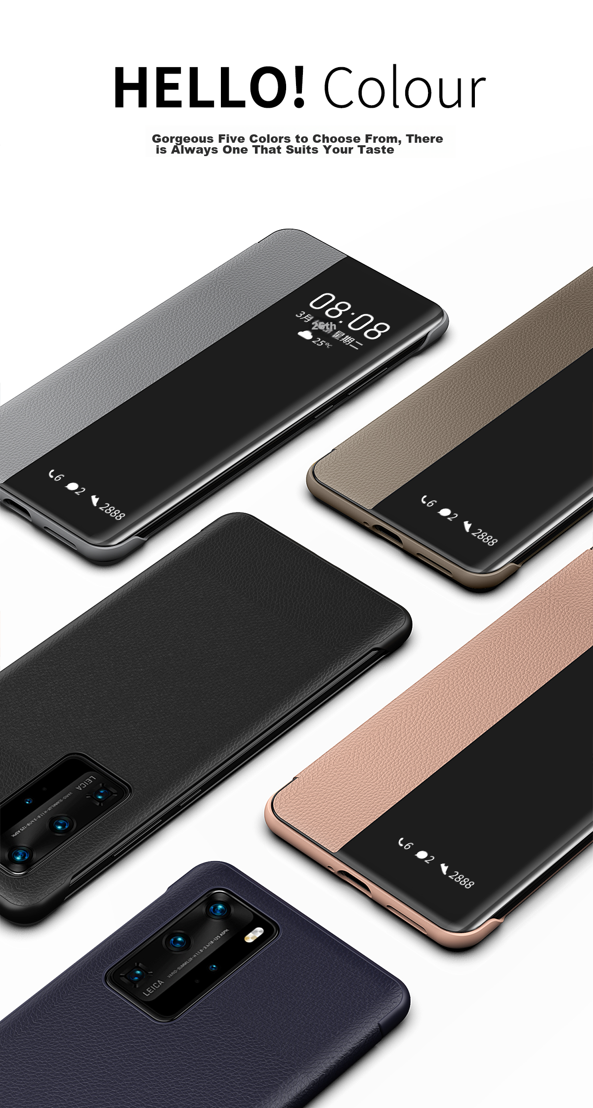 Чехол-книжка ZhengJian из натуральной кожи для Huawei P40 Pro, с окном Smart View, черный