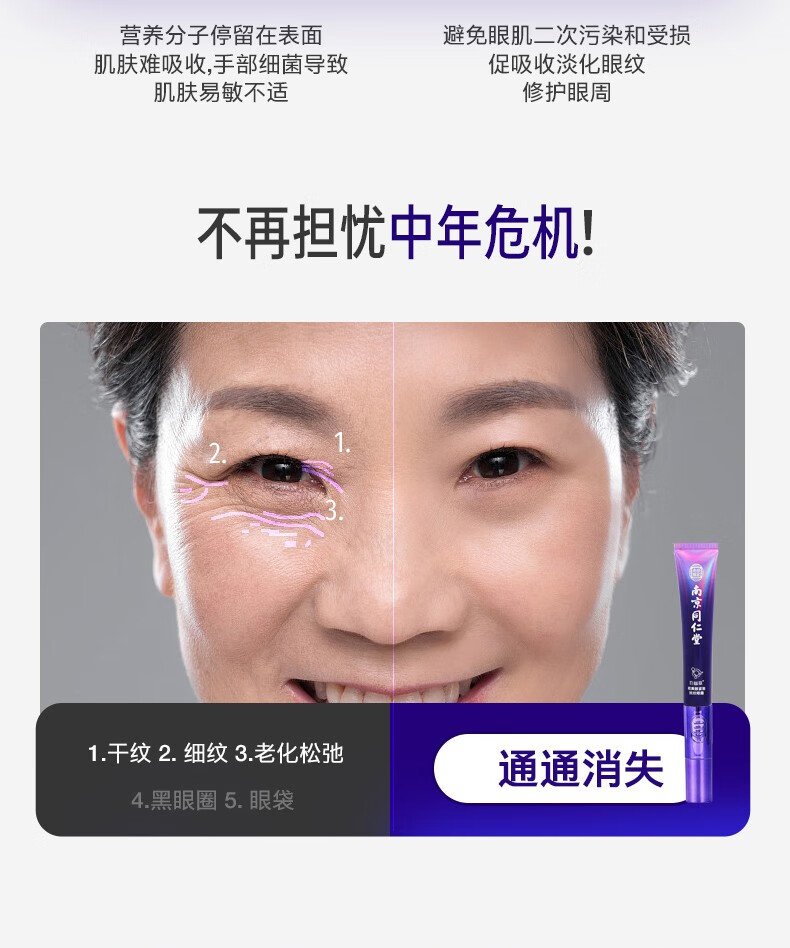 同仁堂视黄醇紧致抚纹电动眼霜眼袋细纹抗皱补水保湿男女士通用20g