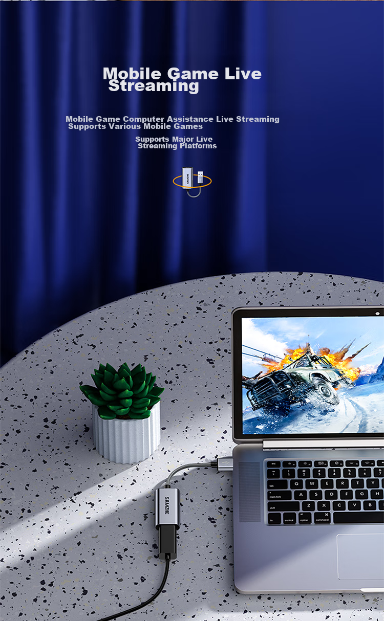 Видеозахват SAMZHE CJQ-015B, HDMI Female на USB, для PS4/NS, ноутбуков и смартфонов, потоковое видео, 1080P