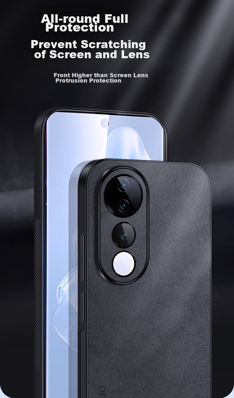 Чехол для телефона Shangsu для Vivo S19, противоударный, с полной защитой объектива, из силикона с внешним слоем из натуральной кожи ягненка, черный
