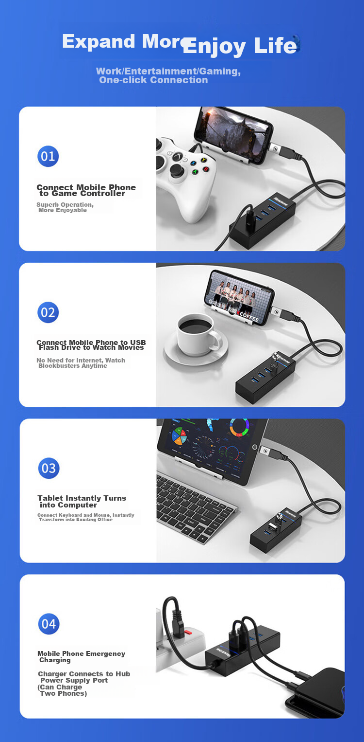 USB-концентратор Newmine USB 3.0, 4 порта, черный